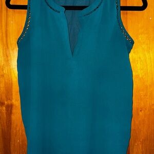 LOFT Blue Sleeveless Tank Top with Mandarin Collar